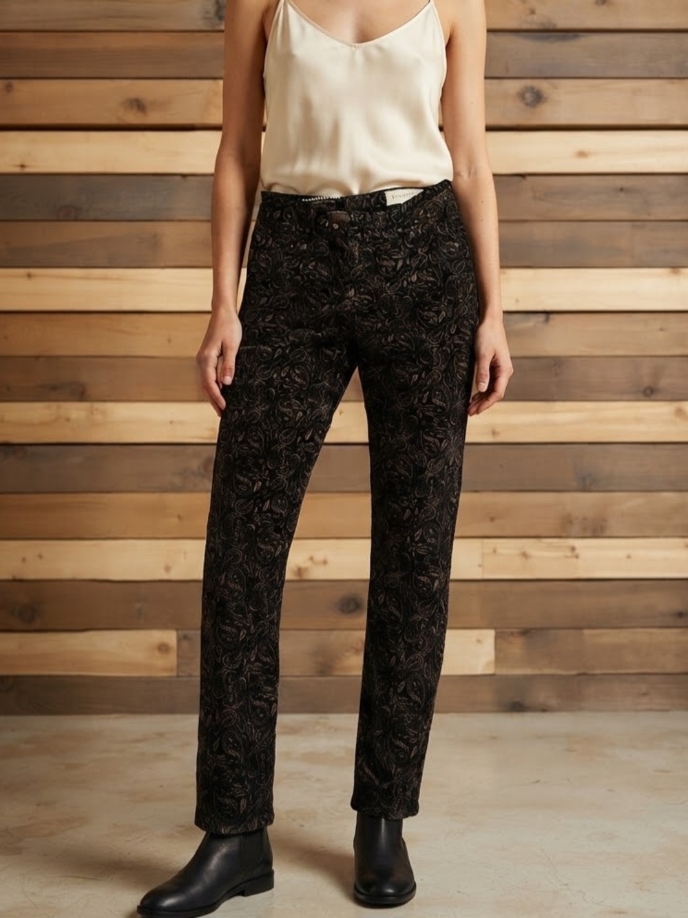 Anthropologie Black Paisley-Pattern Straight-Leg Pants 28 Regular